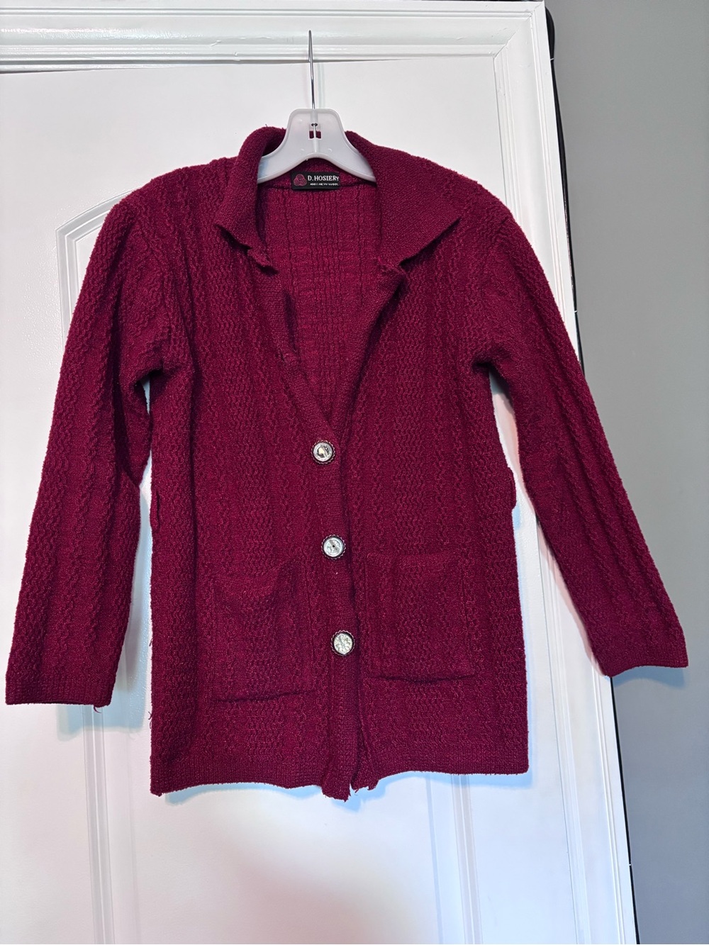 Vintage 100% New Wool Burgundy Button Cardigan Sweater | Approx. M